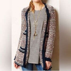 Anthropologie Moth Grafton Marled Jacket Knit Fringe Metallic Cardigan Cotton